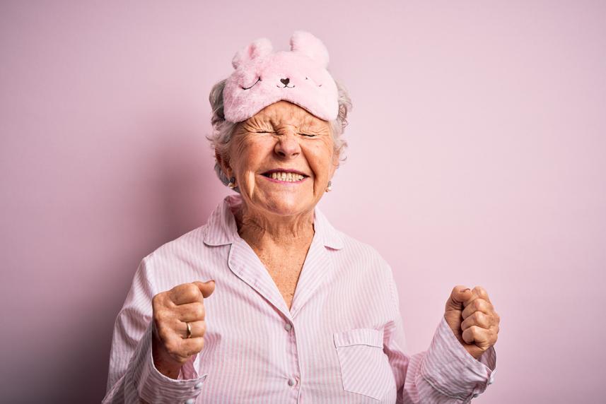 Image of senior woman in pajamas & sleep mask for how to help your heart every day