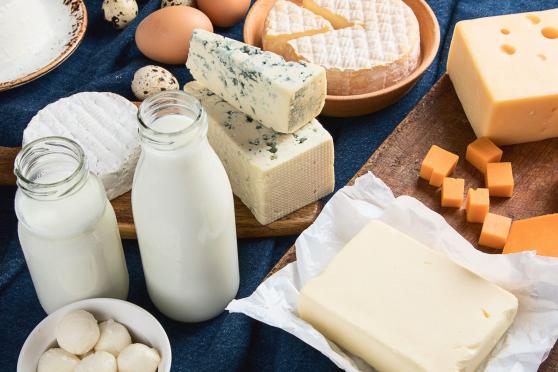 Photo: Calcium-rich dairy foods: milk, cheeses.