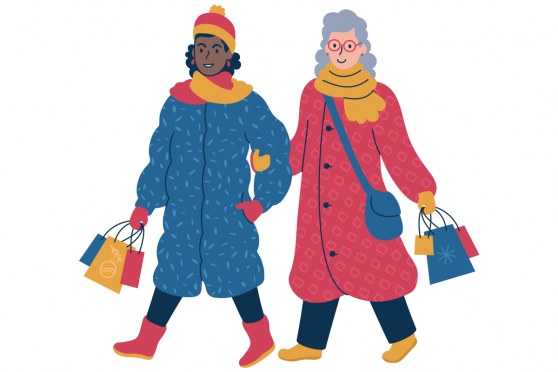 Illustration of people shopping during the winter
